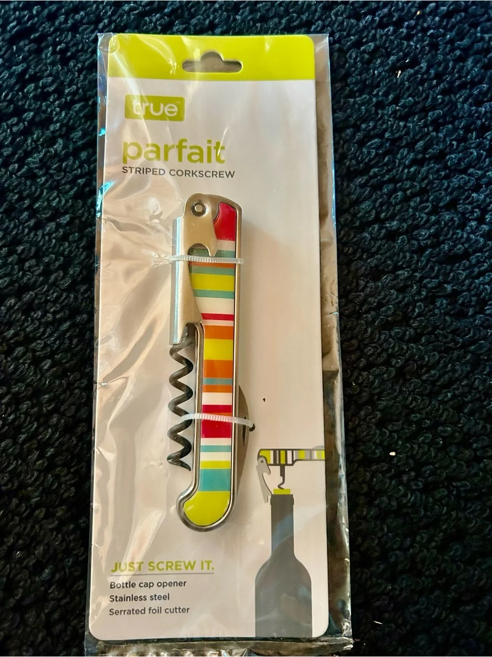 Stainless Steel Parfait Striped Corkscrew / Bottle Opener